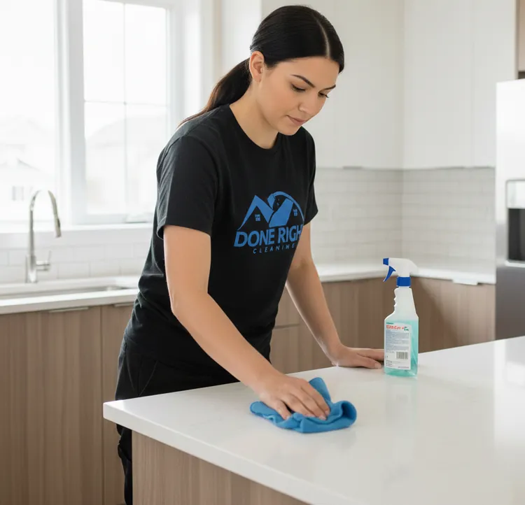 Cleaner wiping a kitchen counter